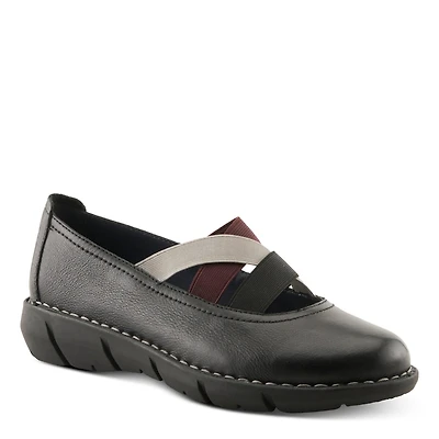 Spring Step Women's Comfortable Pebbled Leather Slip-On Wedge Shoes with Elastic Straps & Removable Outsole