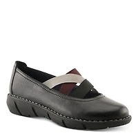 Spring Step Women's Comfortable Pebbled Leather Slip-On Wedge Shoes with Elastic Straps & Removable Outsole