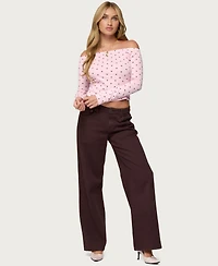 Edikted Women's Leandra Off Shoulder Polka Dot Top