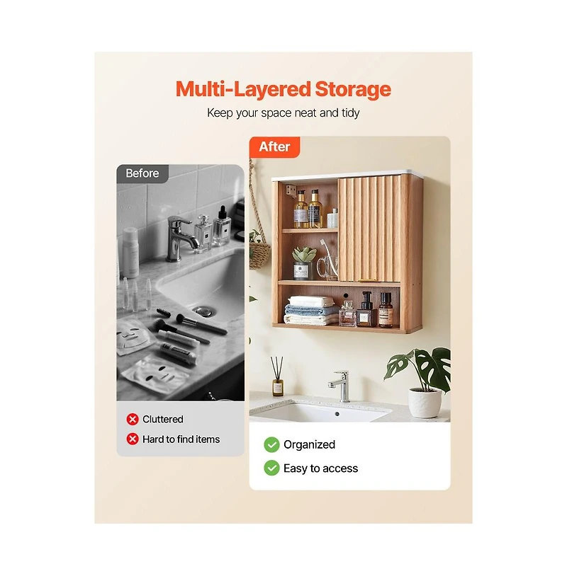 Slickblue-Bathroom Wall Cabinet with Double Doors and Shelf Storage