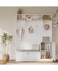 gaomon Hall Tree with Bench and Shoe Storage, 3-in-1 Farmhouse Entryway Bench with Coat Rack