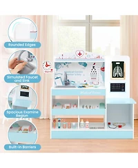 Hongge Wooden Doctor Playset with Stethoscope and Medical Tools for Toddlers Ages 3+ - Blue