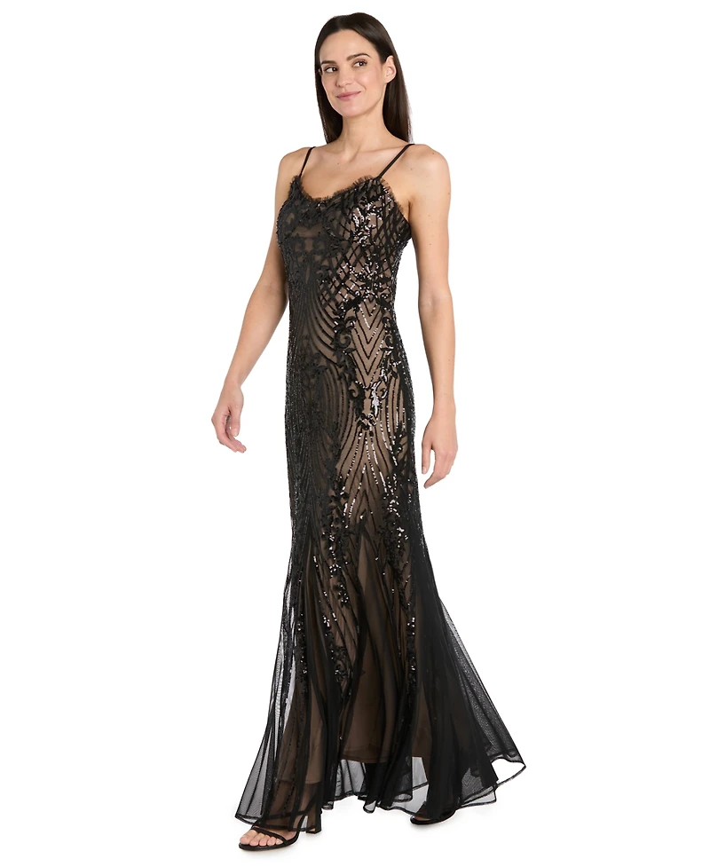 R & M Richards Women's Beaded Long Spaghetti Straps Dress