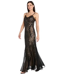 R & M Richards Women's Beaded Long Spaghetti Straps Dress
