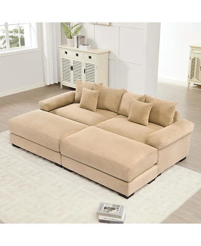 Streamdale Furniture Streamdale 92" Oversized Cloud Modular Sectional Couch, Soft Corduroy, 2 Ottomans, Camel
