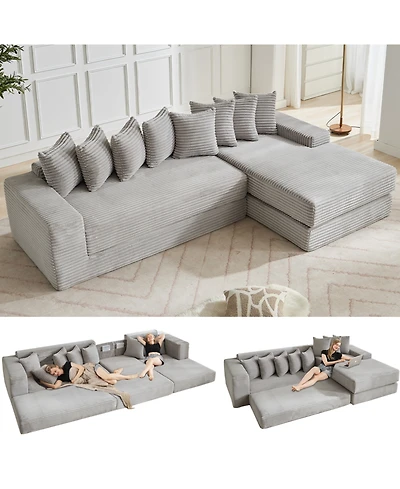 Streamdale Furniture Streamdale Oversize Cloud Couch L-Shape Sofa Convertible Floor Sleeper, No Assembly, 8 Pillows, Gray