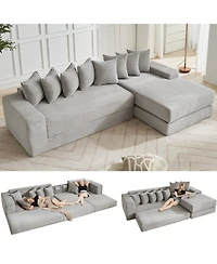 Streamdale Furniture Streamdale Oversize Cloud Couch L-Shape Sofa Convertible Floor Sleeper, No Assembly, 8 Pillows, Gray