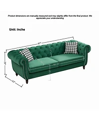 Streamdale 3+2 Seater Green Chesterfield Velvet Sofa with Roll Armrest & Nailhead