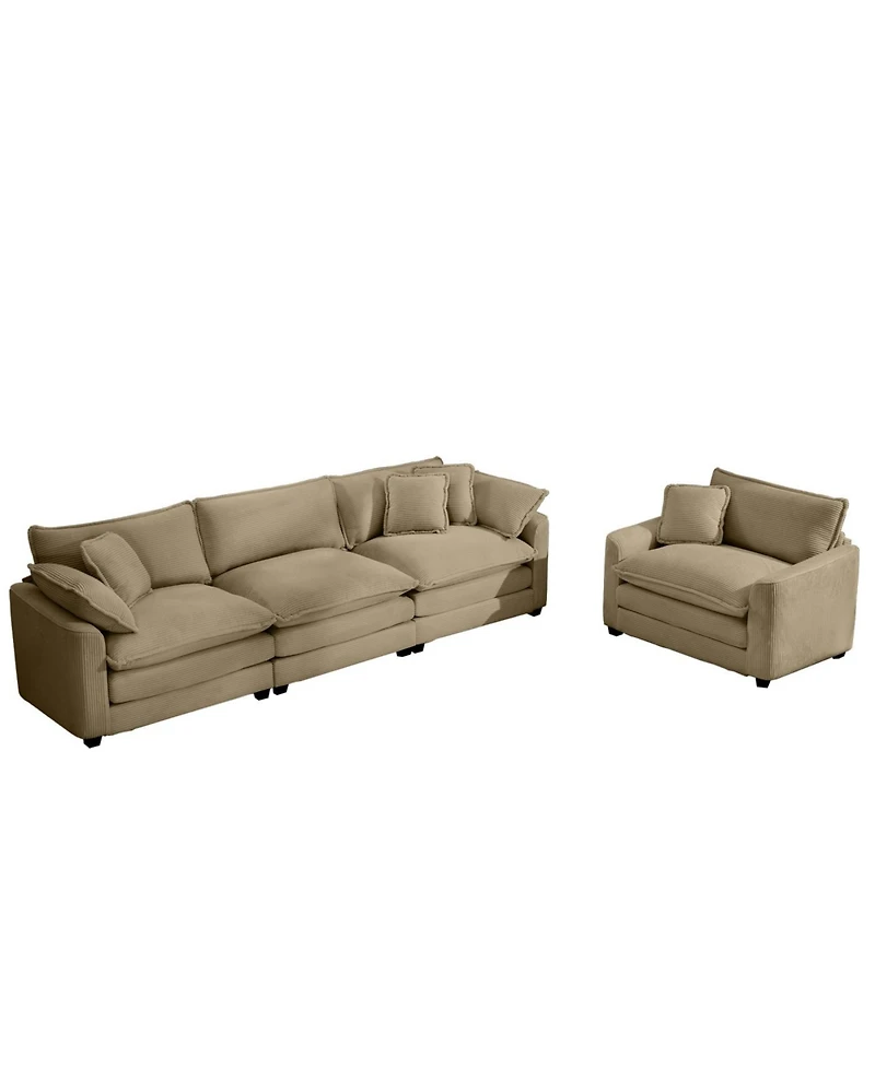 Streamdale Furniture Mid-Century Modern Tan Corduroy Sectional Set with Pillows