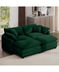 Streamdale Furniture Green Corduroy Two-Seater Sofa with 2 Footrests/Ottoman