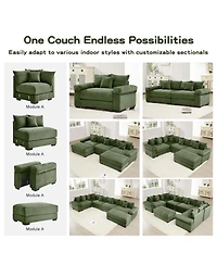 Streamdale Furniture Streamdale 92" Oversized Cloud Modular L-Shape Sectional Couch, Soft Corduroy, Green