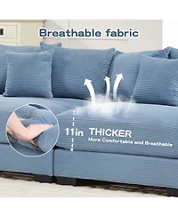 Streamdale Furniture 130" Oversized Cloud Modular Sectional Couch, Premium Corduroy, 3-Seater, Blue