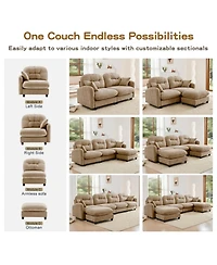 Streamdale Furniture Streamdale Three-Seater Modular Chenille Sectional Couch with Tufted Cushions, Camel