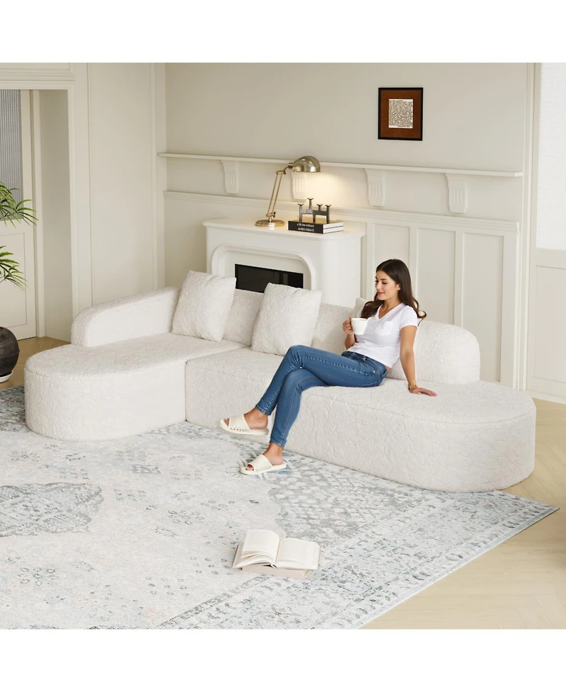 Streamdale Furniture Streamdale L-shaped curved modular sofa, modern lychee-textured polyester, curved backrest with 3 pillows