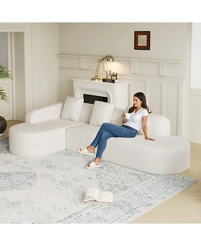 Streamdale Furniture Streamdale L-shaped curved modular sofa, modern lychee-textured polyester, curved backrest with 3 pillows