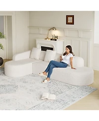 Streamdale Furniture Streamdale L-shaped curved modular sofa, modern lychee-textured polyester, curved backrest with 3 pillows
