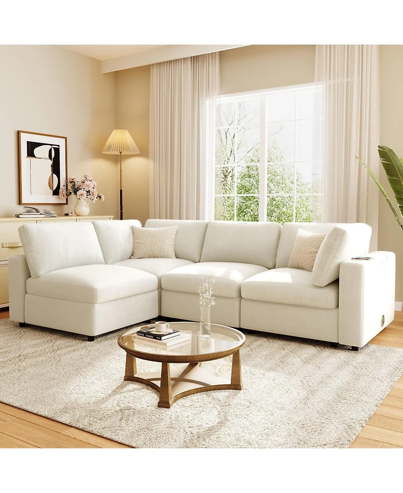 Streamdale Furniture113" Upholstered Modular Sofa with Storage, Usb, Wireless Charging & Bluetooth Speaker