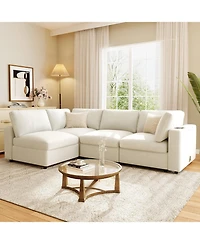 Streamdale Furniture113" Upholstered Modular Sofa with Storage, Usb, Wireless Charging & Bluetooth Speaker