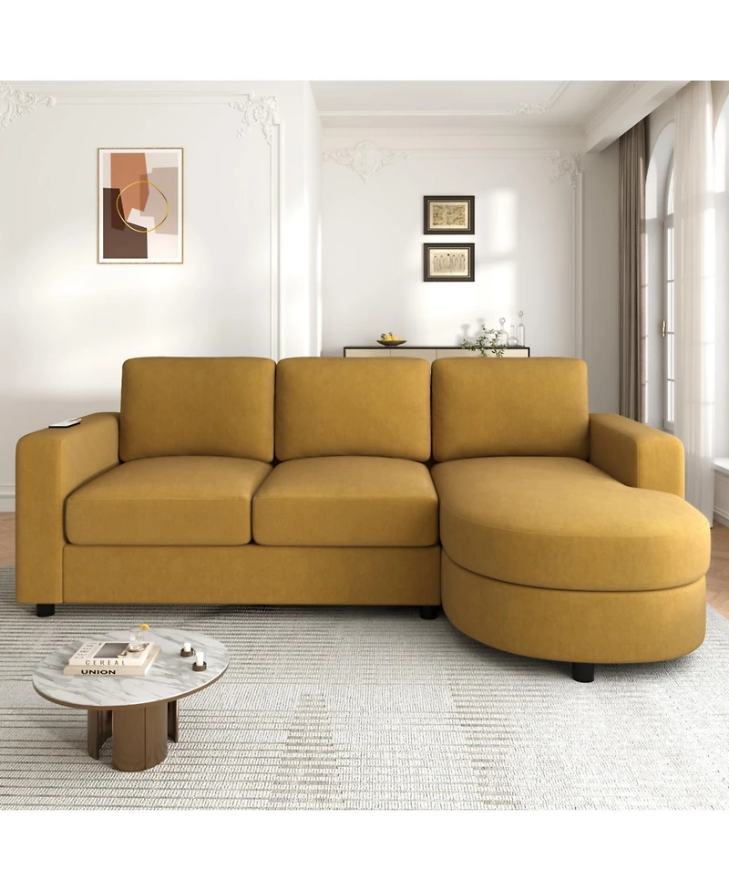 Streamdale Furniture Streamdale Modern L-shaped Sofa Couch with Curved Chaise, Usb & Storage, Blue