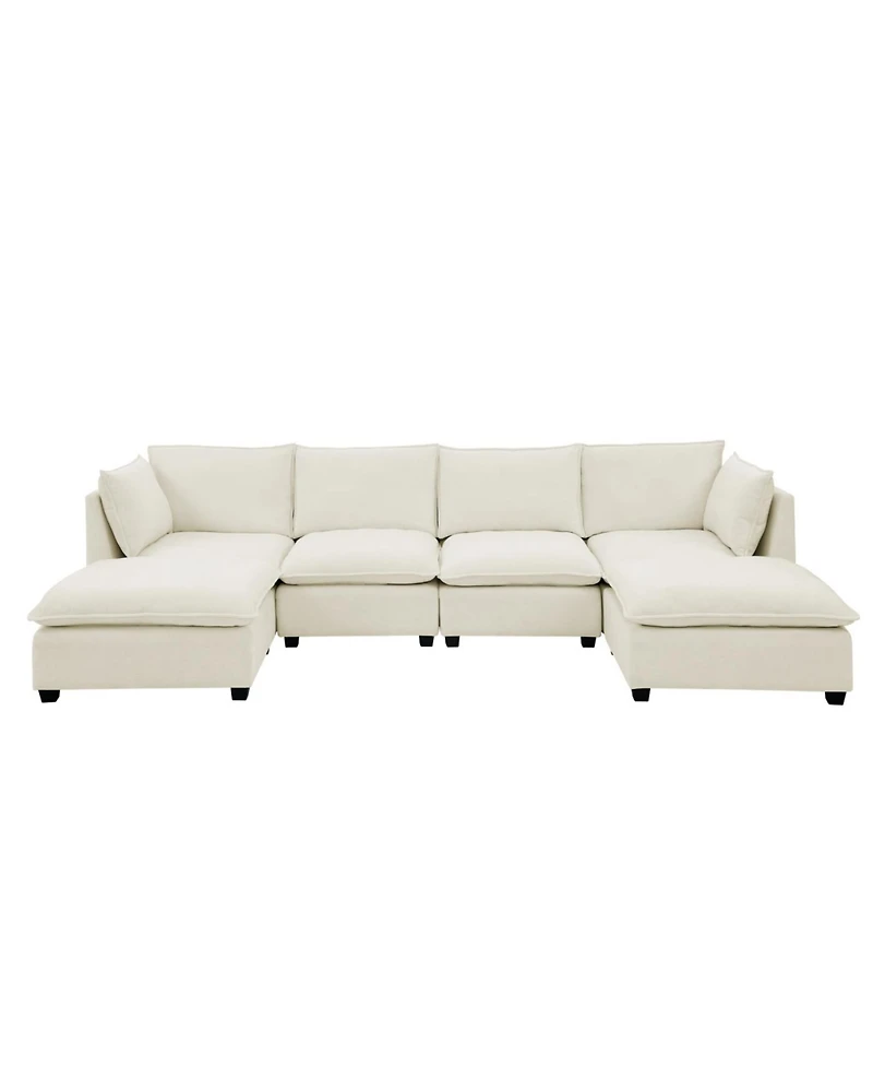 Streamdale Furniture Streamdale Comfy Cloud 4-Seat Chenille Sofa Sleeper with Ottomans & Pillows (Beige