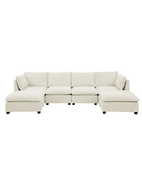 Streamdale Furniture Streamdale Comfy Cloud 4-Seat Chenille Sofa Sleeper with Ottomans & Pillows (Beige