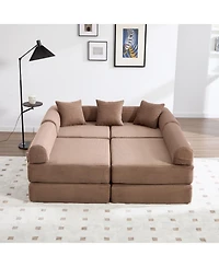 Streamdale Furniture Streamdale Convertible Folding Sofa Bed with Pillow Back Handrail, Cloud Corduroy Mattress Sofa
