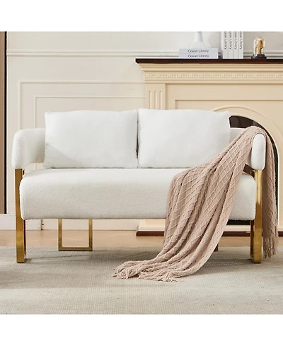 Streamdale Furniture Streamdale Modern Teddy fleece upholstered chair with gold metal legs, White