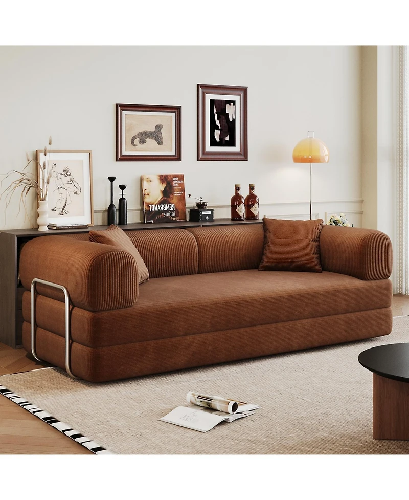 Streamdale Furniture Streamdale Corduroy Compression Sofa Bed with Pillow Back Support, Brown