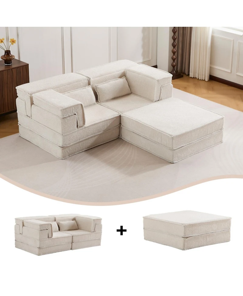 Streamdale Furniture Streamdale Compression Sofa, Convertible Floor Sofa Bed, White