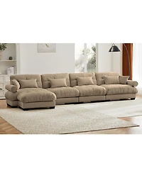 Streamdale Furniture Streamdale L-Shaped Cloud Sofa, Convertible 4-Seater Modular Couch, Velvet Upholstered Corner Couch, Camel