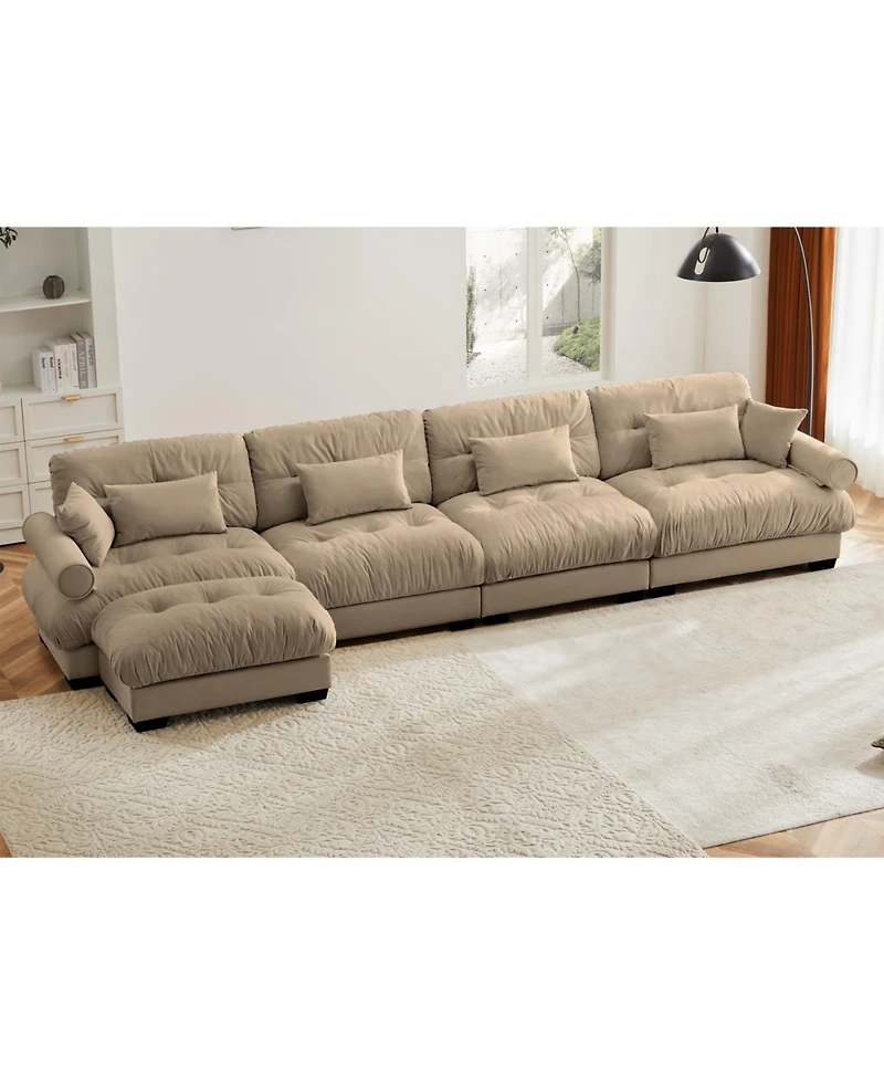 Streamdale Furniture Streamdale L-Shaped Cloud Sofa, Convertible 4-Seater Modular Couch, Velvet Upholstered Corner Couch, Camel