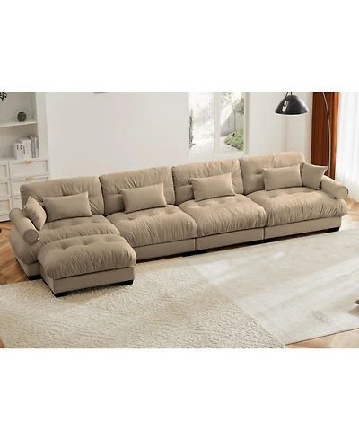 Streamdale Furniture Streamdale L-Shaped Cloud Sofa, Convertible 4-Seater Modular Couch, Velvet Upholstered Corner Couch, Camel