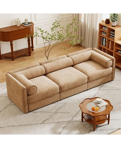 Streamdale Furniture Elegant Camel Chenille 3-Seater Sofa with Hidden Storage Compartment