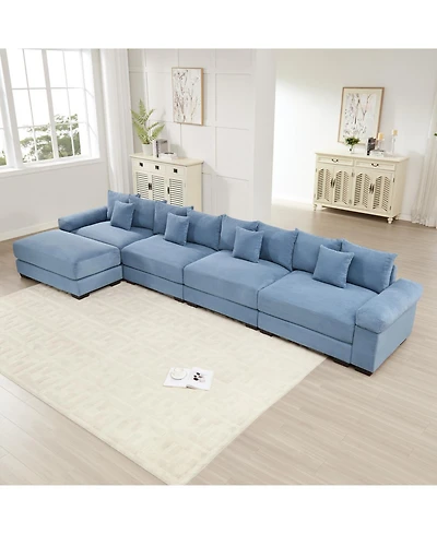 Streamdale Furniture Streamdale Oversized Cloud Modular L-Shape Sectional Couch, Soft Corduroy, Blue