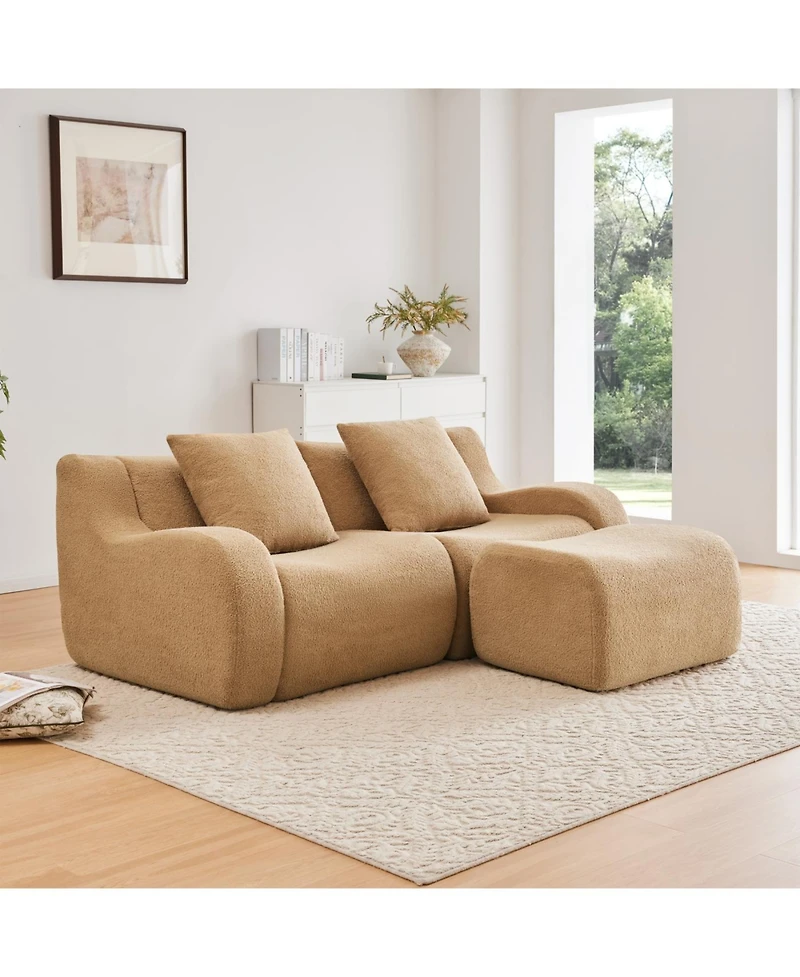 Streamdale L-Shaped Teddy Fabric 2-Seat Boneless Sofa, Camel