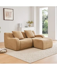 Streamdale L-Shaped Teddy Fabric 2-Seat Boneless Sofa, Camel