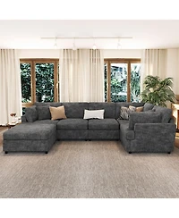 Streamdale Furniture U-Shaped Sectional Sofa with Movable Ottoman, 6-Piece Chenille Set