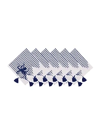 C&F Home Indigo Octopus Stripes and Tassels Machine Washable Napkins Set of 6