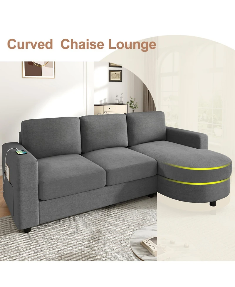 Streamdale Furniture Modern L-shaped Sofa Couch with Curved Chaise, Usb & Storage, Blue