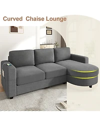 Streamdale Furniture Modern L-shaped Sofa Couch with Curved Chaise, Usb & Storage, Blue