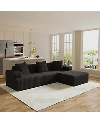 Streamdale Furniture Comfy Corduroy Compression Sectional Couch with Chaise, Black Sofas