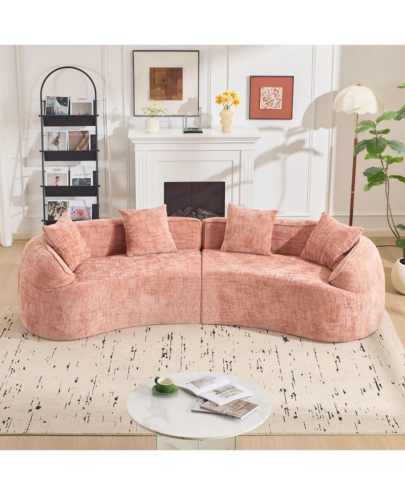 Streamdale Furniture Pink Curved Compressed Sofa, Nordic-style Design for Living Room