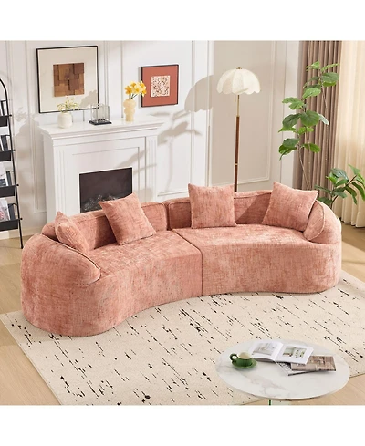Streamdale Furniture Pink Curved Compressed Sofa, Nordic-style Design for Living Room