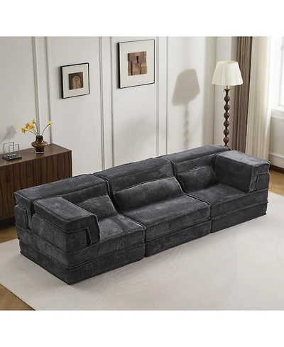 Streamdale Compression Sofa, Convertible Floor Sofa Bed, Modular Sectional, 3 Seater, Dark-Grey