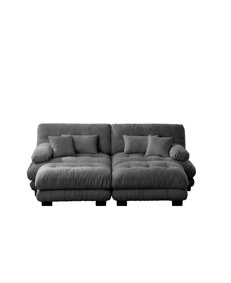 Streamdale Furniture Cloud Couch Sleeper Sofa, Chenille 2 Seater with 2 Lumbar & 2 Throw Pillows, Gray