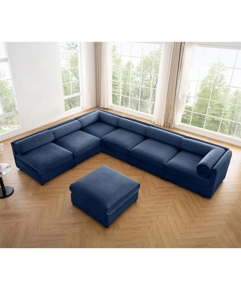 Streamdale Furniture Modern 6-Piece Modular Sectional Sofa with Storage - Soft Blue Chenille