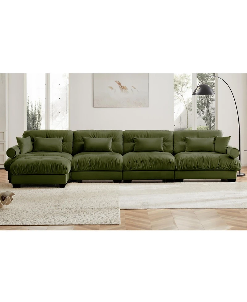 Streamdale Furniture L-Shaped Cloud Sofa, Convertible 4-Seater Modular Couch, Olive Green
