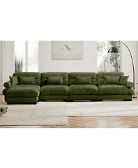 Streamdale Furniture L-Shaped Cloud Sofa, Convertible 4-Seater Modular Couch, Olive Green