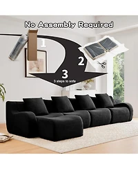 Streamdale Furniture Streamdale L-Shaped 4-Seat Boneless Sofa, Teddy Fabric, No Assembly, Black