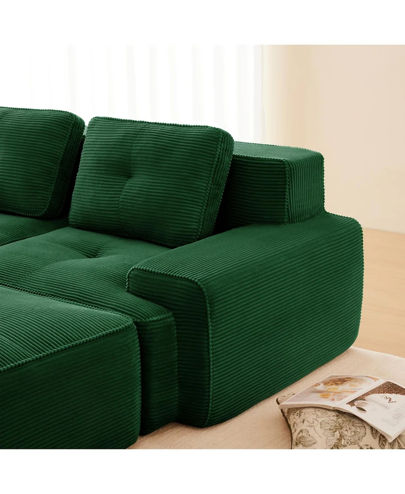Streamdale Modern Modular Sectional Sofa, Corduroy Fabric, 4-Seater Couch, Green